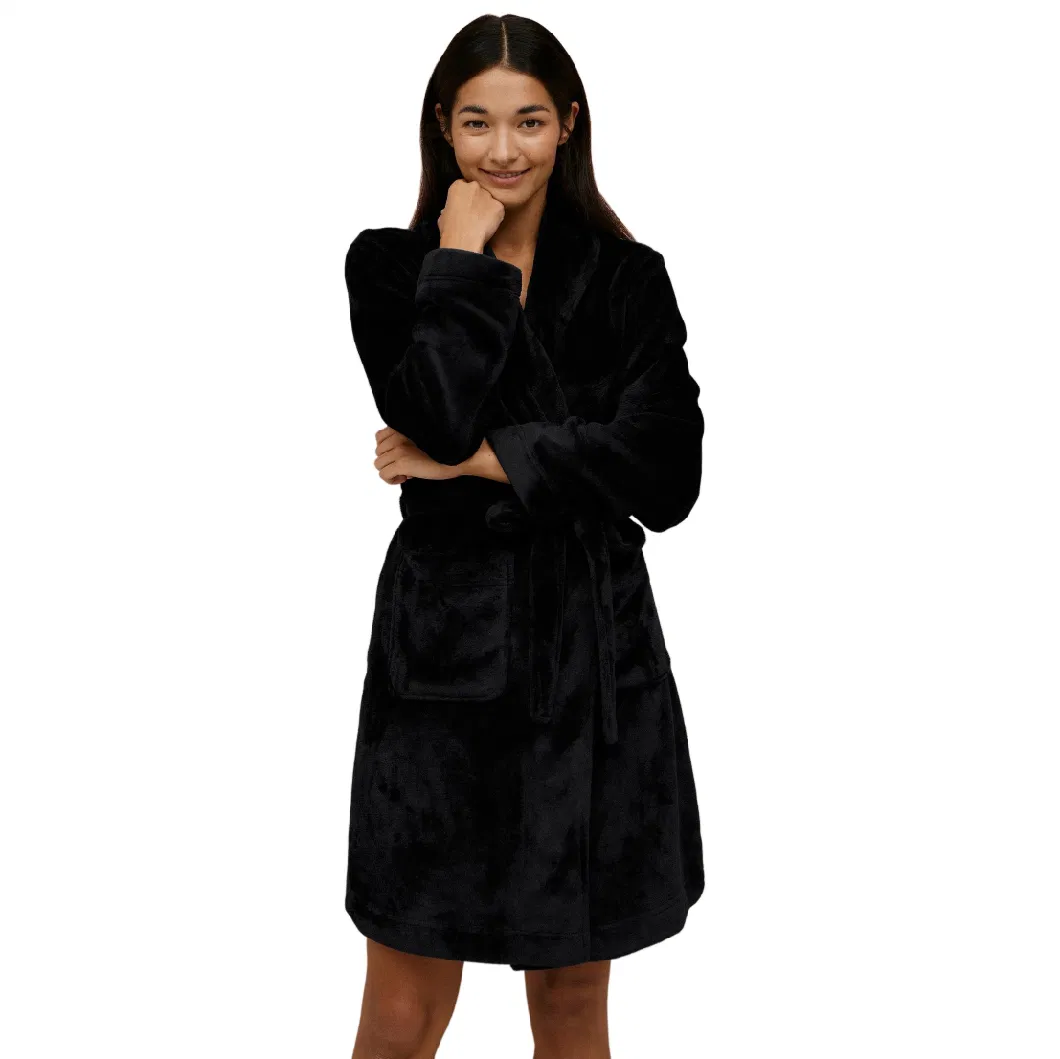 Customized Plain Plush Supersoft Women′s Flannel Robe Manufacturer